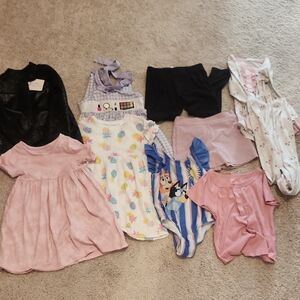 Girls Pink Dress & Mixed Kids Clothing Bundle - Pastel Pink, Lilac, Blue